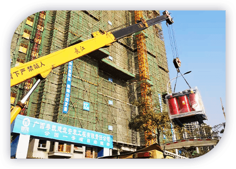 Building under construction with green protective netting