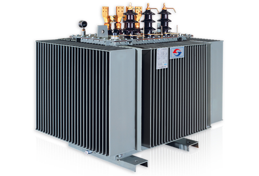 Oil - Immersed Distribution Transformer with Cooling Fins and Bushing Insulators