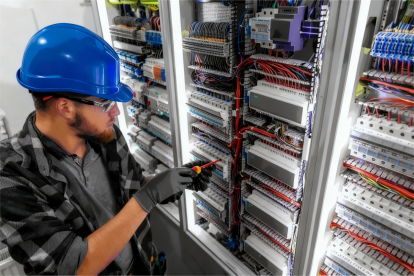Technician Working on Switchgear Equipment